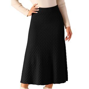 Elastic High Waist Stretchy Sweater Midi Skirt Black